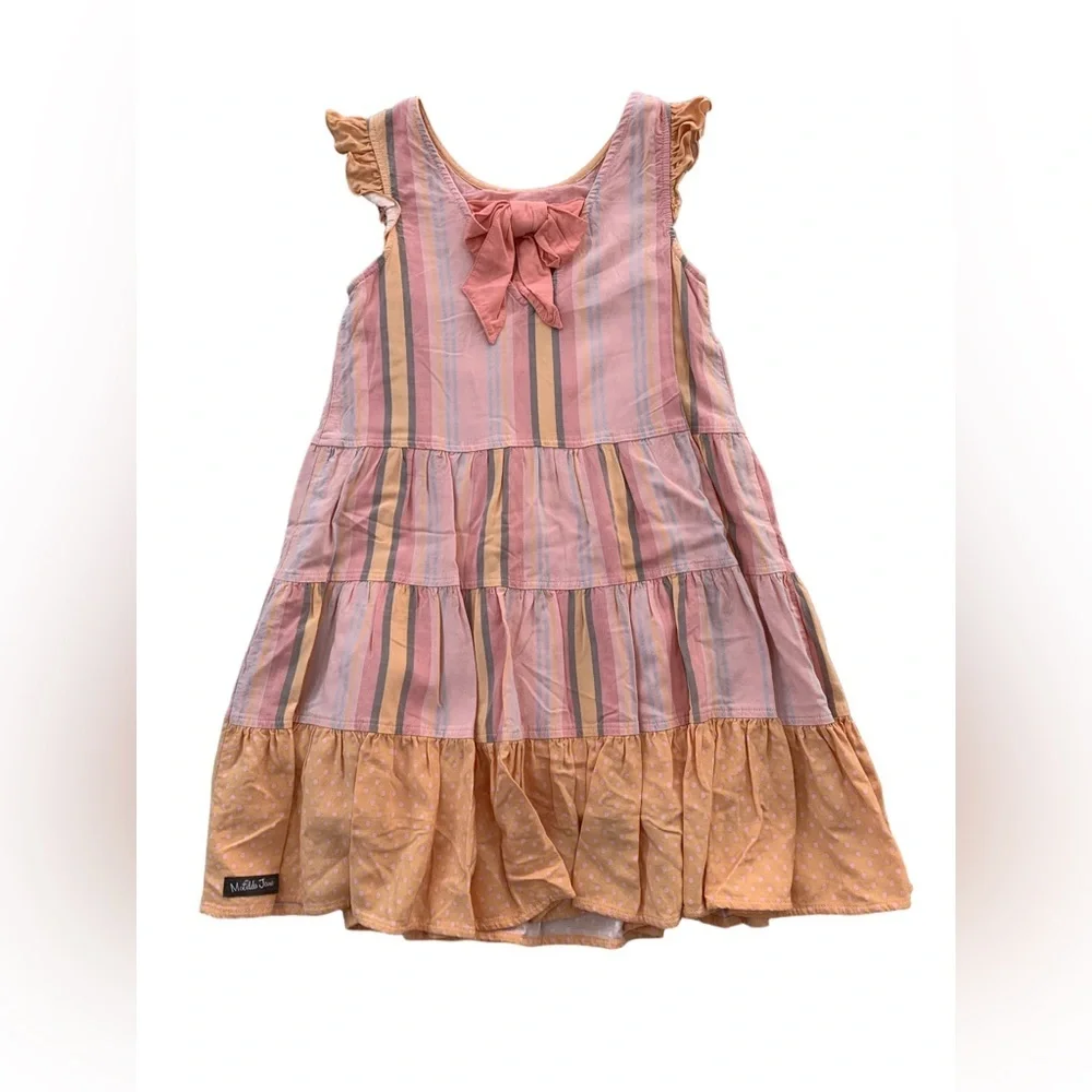 Matilda Jane Size 6 Orange Creamsicle Dream Chasers Tiered Striped Rayon Dress